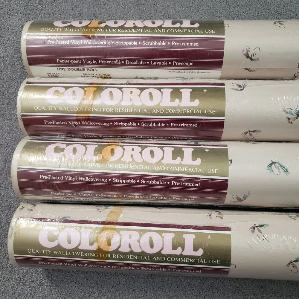 Coloroll Fishing Lures Pre Pasted Vinyl Wallpaper Wallcovering 4 Double Rolls